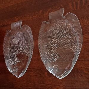 Vintage Arcoroc France Fish Clear Textured Glass Plates b540